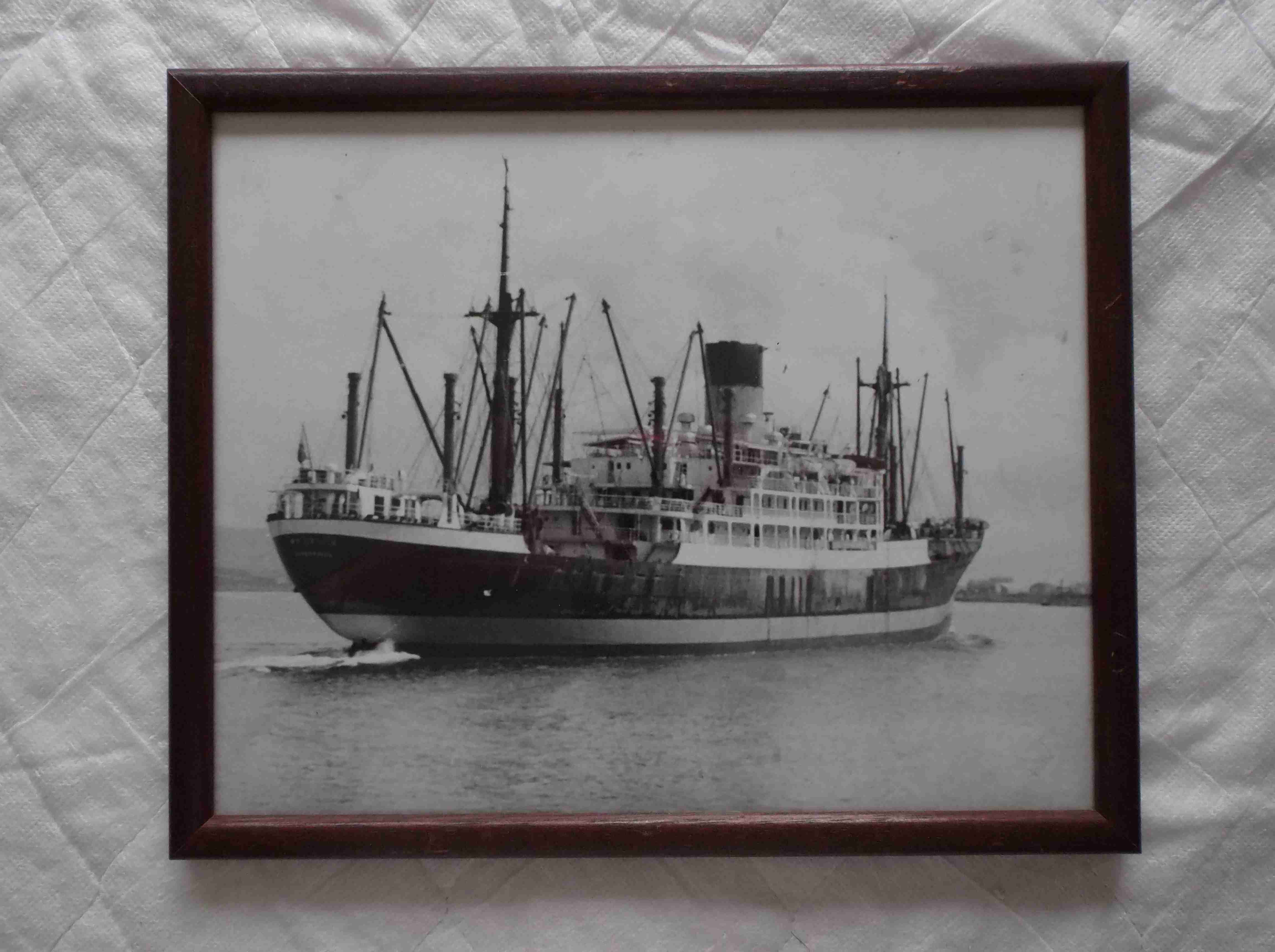 EARLY FRAMED PHOTOGRAPH OF THE BLUE FUNNEL LINE VESSEL THE SS PYRRHUS